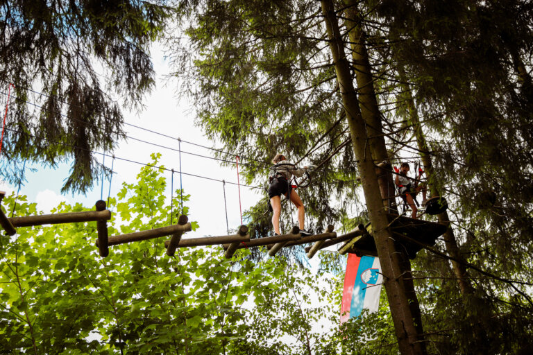 Kletterpark Winterberg mit Hochseilparcours in den Baumwipfeln und Outdoor-Abenteuer zwischen den Bäumen im Sauerland.
